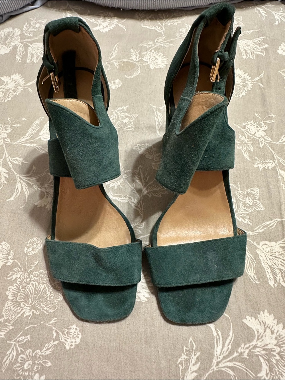Banana Republic Women's Deep Green Suede Ankle-Strap Heeled Sandals